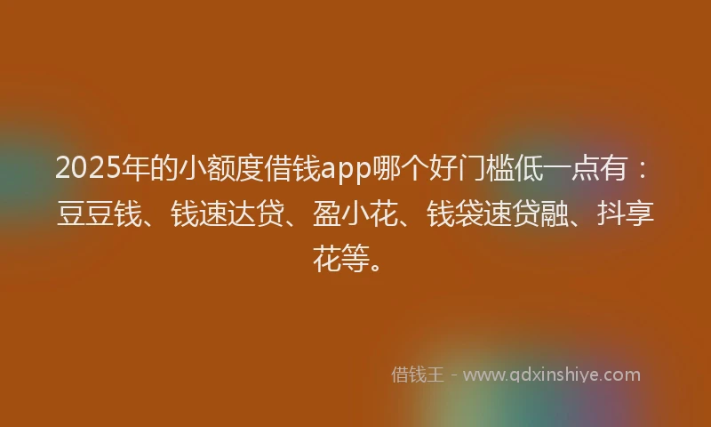 2025年的小额度借钱app哪个好门槛低一点有：豆豆钱、钱速达贷、盈小花、钱袋速贷融、抖享花等。