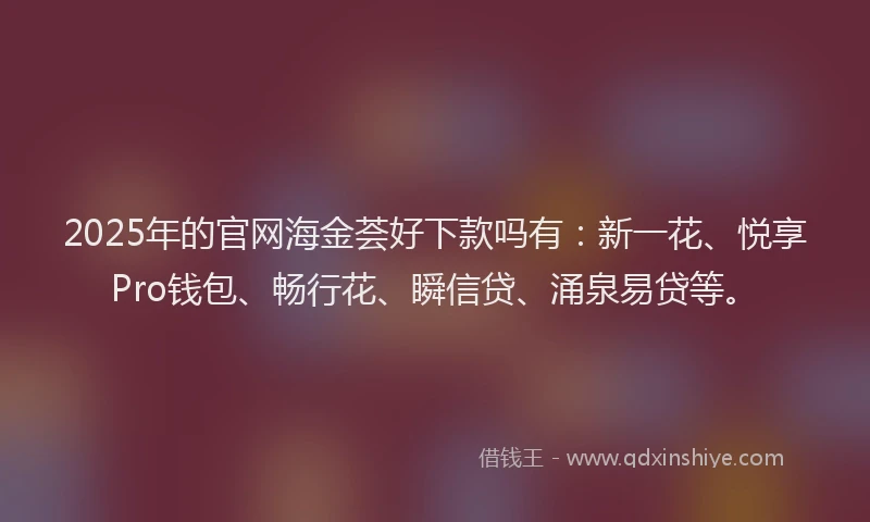 2025年的官网海金荟好下款吗有：新一花、悦享Pro钱包、畅行花、瞬信贷、涌泉易贷等。