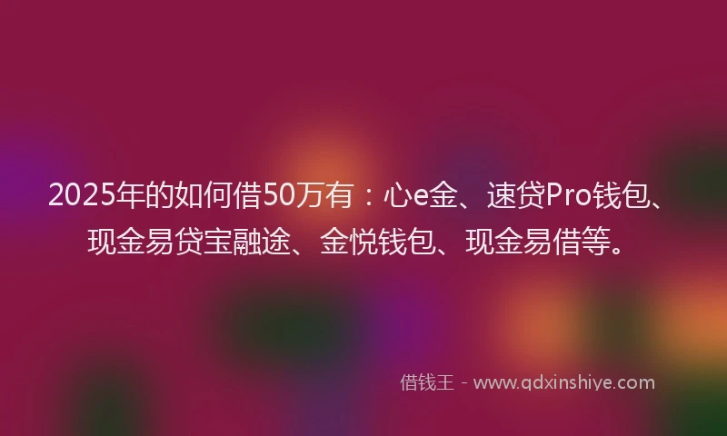 2025年的如何借50万有：心e金、速贷Pro钱包、现金易贷宝融途、金悦钱包、现金易借等。