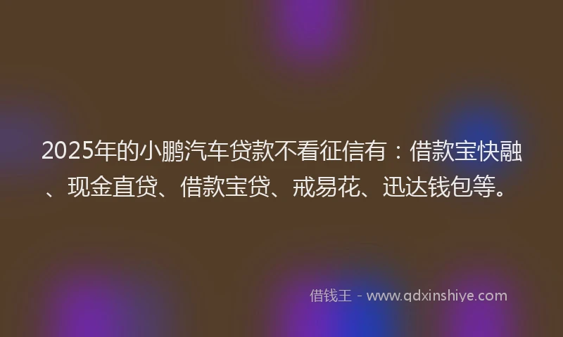 2025年的小鹏汽车贷款不看征信有：借款宝快融、现金直贷、借款宝贷、戒易花、迅达钱包等。