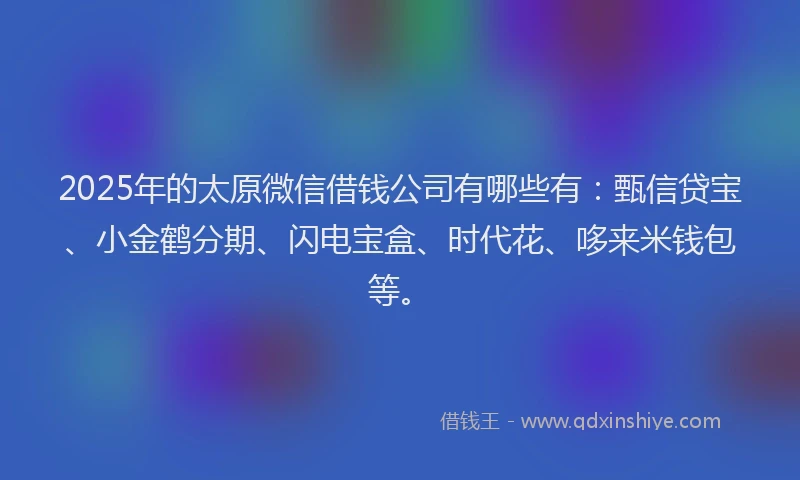 2025年的太原微信借钱公司有哪些有：甄信贷宝、小金鹤分期、闪电宝盒、时代花、哆来米钱包等。