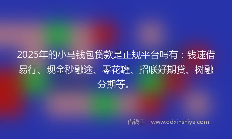2025年的小马钱包贷款是正规平台吗有：钱速借易行、现金秒融途、零花罐、招联好期贷、树融分期等。