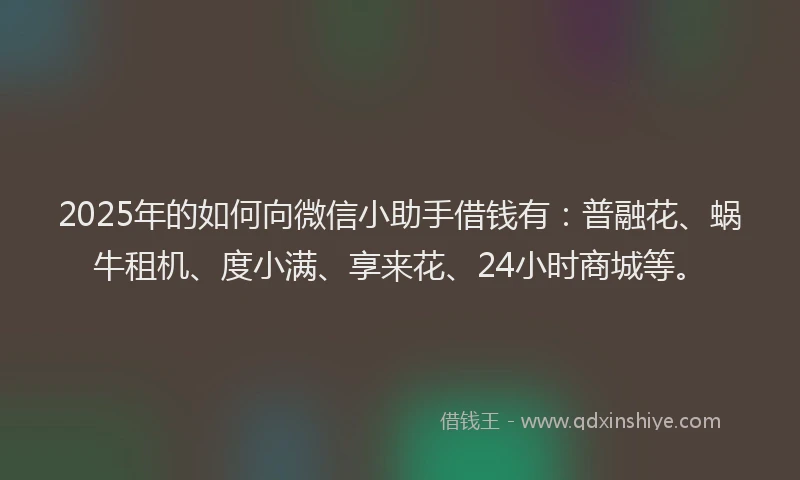 2025年的如何向微信小助手借钱有：普融花、蜗牛租机、度小满、享来花、24小时商城等。