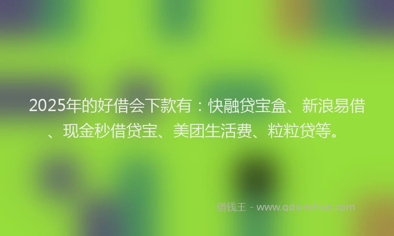 2025年的好借会下款有：快融贷宝盒、新浪易借、现金秒借贷宝、美团生活费、粒粒贷等。