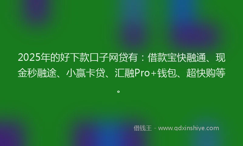 2025年的好下款口子网贷有：借款宝快融通、现金秒融途、小赢卡贷、汇融Pro+钱包、超快购等。