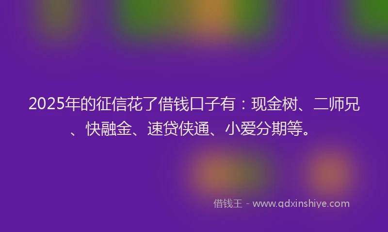 2025年的征信花了借钱口子有：现金树、二师兄、快融金、速贷侠通、小爱分期等。