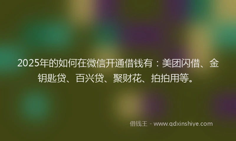 2025年的如何在微信开通借钱有：美团闪借、金钥匙贷、百兴贷、聚财花、拍拍用等。
