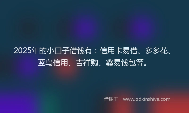 2025年的小囗子借钱有:信用卡易借、多多花、蓝鸟信用、吉祥购、鑫易钱包等。