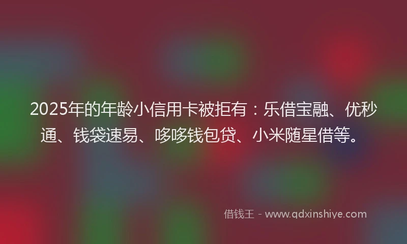 2025年的年龄小信用卡被拒有：乐借宝融、优秒通、钱袋速易、哆哆钱包贷、小米随星借等。