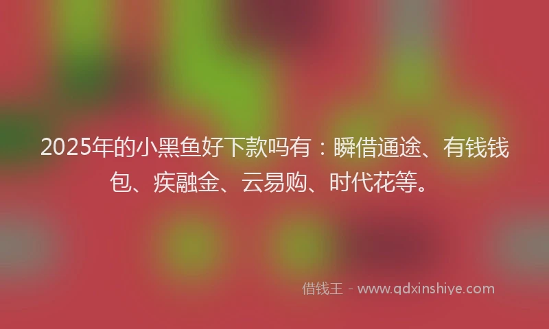 2025年的小黑鱼好下款吗有：瞬借通途、有钱钱包、疾融金、云易购、时代花等。
