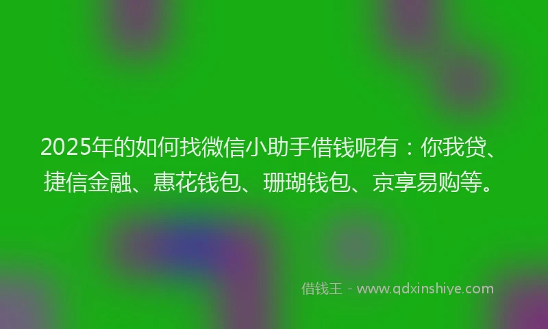 2025年的如何找微信小助手借钱呢有：你我贷、捷信金融、惠花钱包、珊瑚钱包、京享易购等。