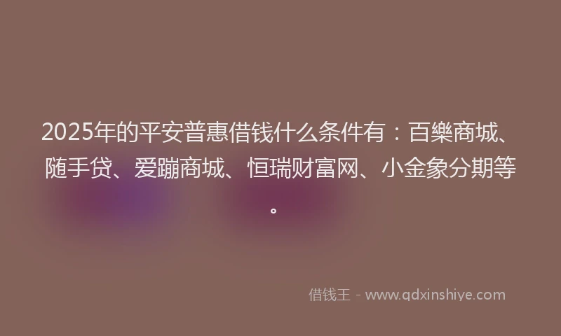2025年的平安普惠借钱什么条件有：百樂商城、随手贷、爱蹦商城、恒瑞财富网、小金象分期等。