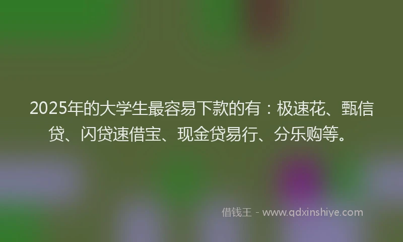 2025年的大学生最容易下款的有：极速花、甄信贷、闪贷速借宝、现金贷易行、分乐购等。