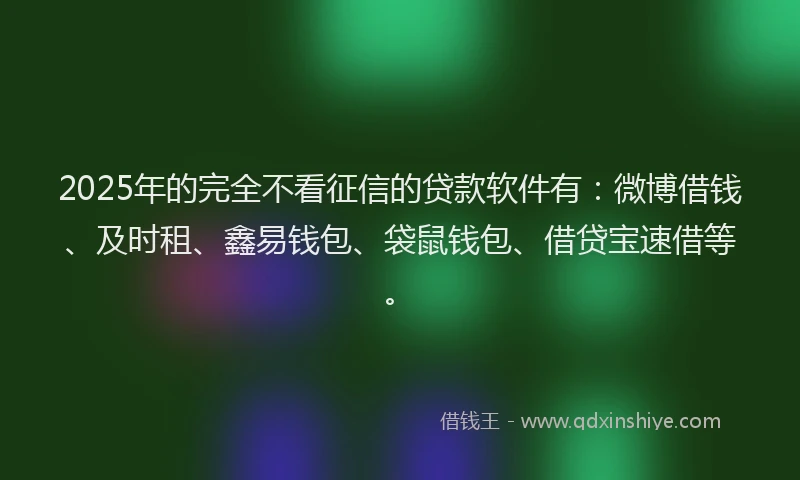 2025年的完全不看征信的贷款软件有：微博借钱、及时租、鑫易钱包、袋鼠钱包、借贷宝速借等。