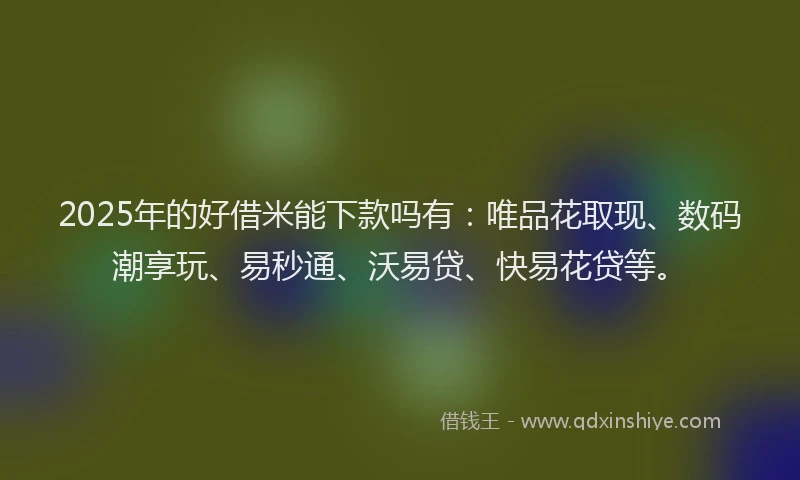 2025年的好借米能下款吗有：唯品花取现、数码潮享玩、易秒通、沃易贷、快易花贷等。