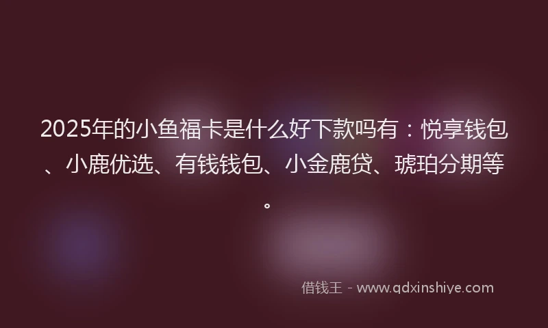 2025年的小鱼福卡是什么好下款吗有：悦享钱包、小鹿优选、有钱钱包、小金鹿贷、琥珀分期等。