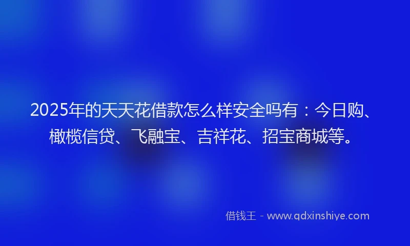 2025年的天天花借款怎么样安全吗有：今日购、橄榄信贷、飞融宝、吉祥花、招宝商城等。