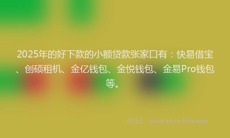 2025年的好下款的小额贷款张家口有：快易借宝、创硕租机、金亿钱包、金悦钱包、金易Pro钱包等。