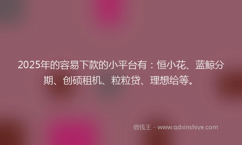 2025年的容易下款的小平台有：恒小花、蓝鲸分期、创硕租机、粒粒贷、理想给等。