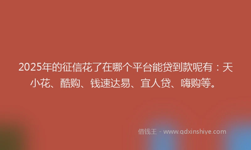 2025年的征信花了在哪个平台能贷到款呢有：天小花、酷购、钱速达易、宜人贷、嗨购等。