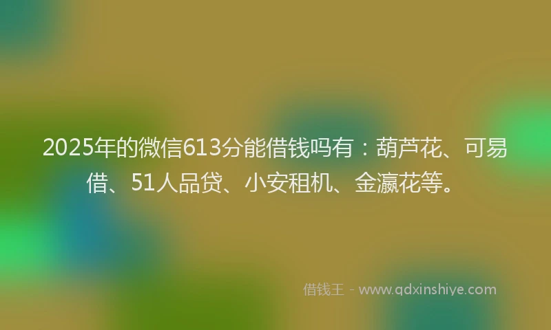 2025年的微信613分能借钱吗有：葫芦花、可易借、51人品贷、小安租机、金瀛花等。