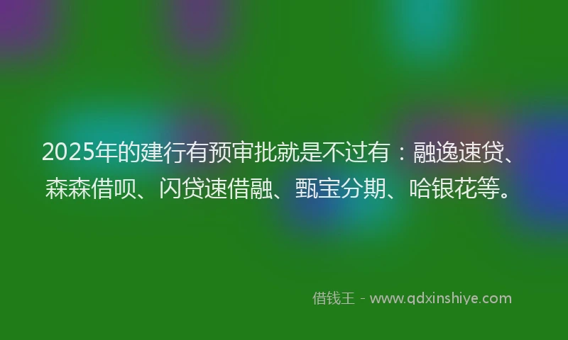 2025年的建行有预审批就是不过有：融逸速贷、森森借呗、闪贷速借融、甄宝分期、哈银花等。