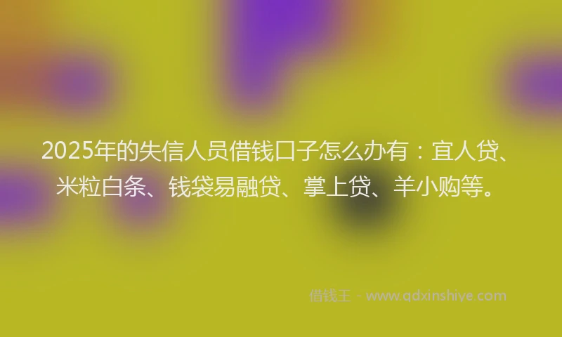2025年的失信人员借钱口子怎么办有：宜人贷、米粒白条、钱袋易融贷、掌上贷、羊小购等。