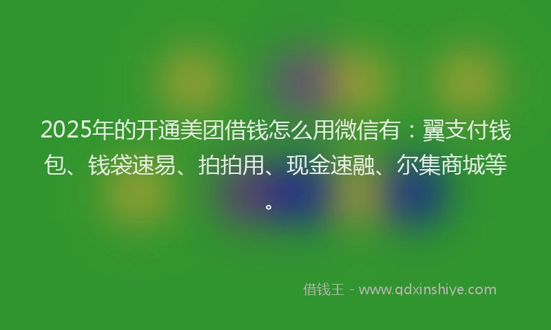 2025年的开通美团借钱怎么用微信有：翼支付钱包、钱袋速易、拍拍用、现金速融、尔集商城等。
