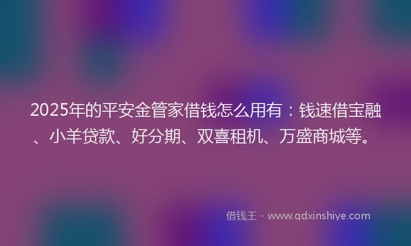 2025年的平安金管家借钱怎么用有：钱速借宝融、小羊贷款、好分期、双喜租机、万盛商城等。