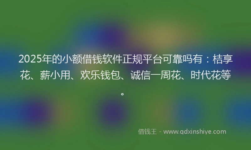 2025年的小额借钱软件正规平台可靠吗有：桔享花、薪小用、欢乐钱包、诚信一周花、时代花等。