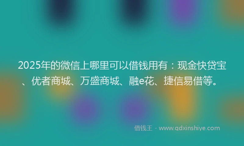 2025年的微信上哪里可以借钱用有：现金快贷宝、优者商城、万盛商城、融e花、捷信易借等。