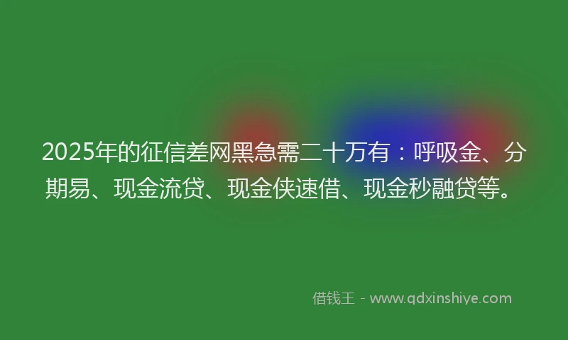 2025年的征信差网黑急需二十万有：呼吸金、分期易、现金流贷、现金侠速借、现金秒融贷等。