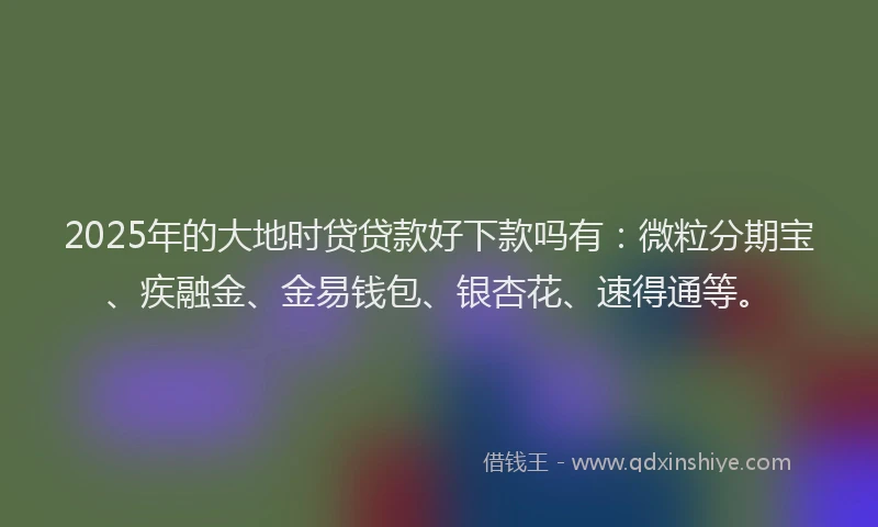 2025年的大地时贷贷款好下款吗有：微粒分期宝、疾融金、金易钱包、银杏花、速得通等。