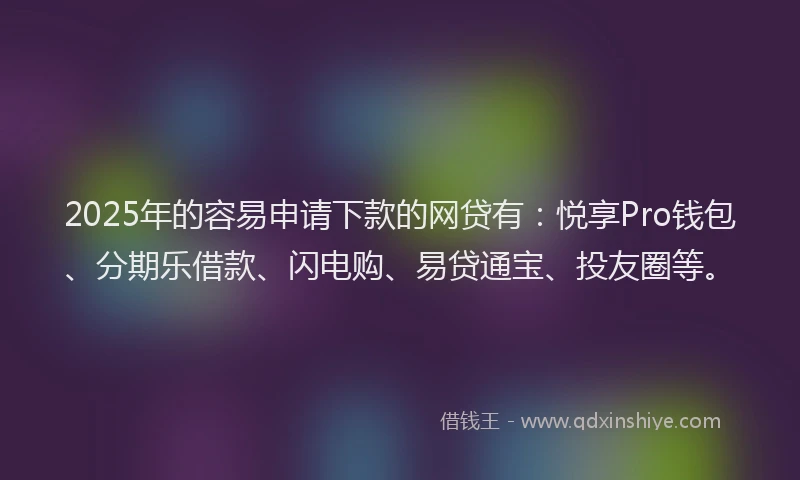 2025年的容易申请下款的网贷有：悦享Pro钱包、分期乐借款、闪电购、易贷通宝、投友圈等。