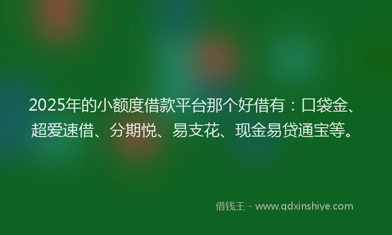 2025年的小额度借款平台那个好借有：口袋金、超爱速借、分期悦、易支花、现金易贷通宝等。