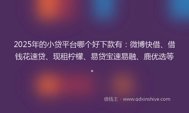 2025年的小贷平台哪个好下款有：微博快借、借钱花速贷、现租柠檬、易贷宝速易融、鹿优选等。
