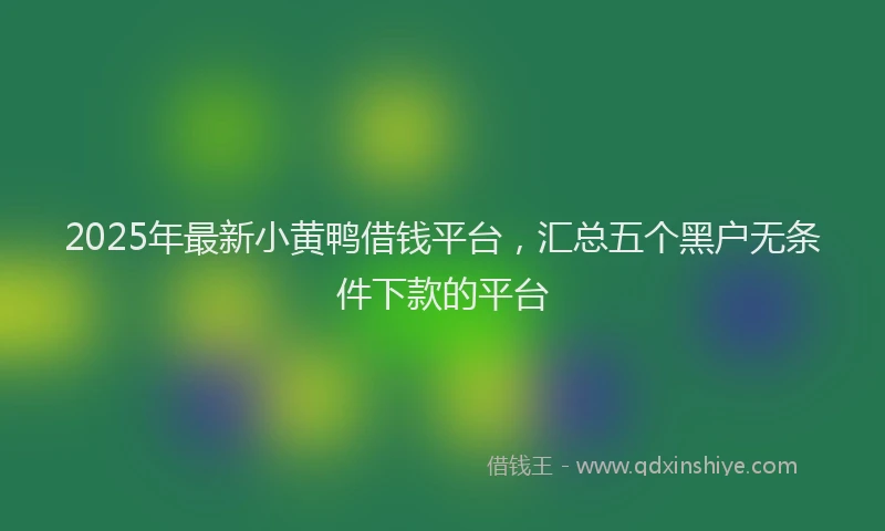 2025年最新小黄鸭借钱平台，汇总五个黑户无条件下款的平台