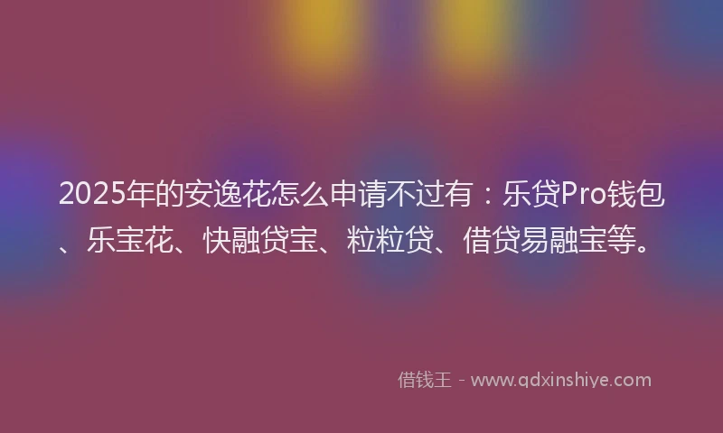 2025年的安逸花怎么申请不过有：乐贷Pro钱包、乐宝花、快融贷宝、粒粒贷、借贷易融宝等。