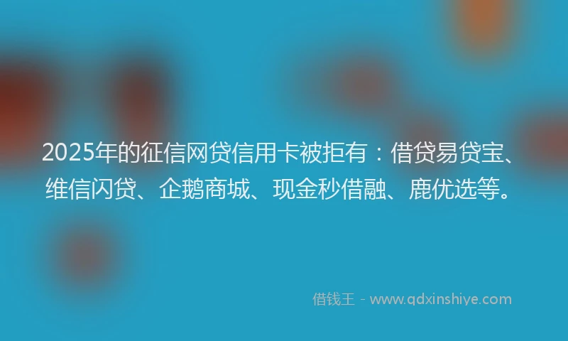 2025年的征信网贷信用卡被拒有：借贷易贷宝、维信闪贷、企鹅商城、现金秒借融、鹿优选等。