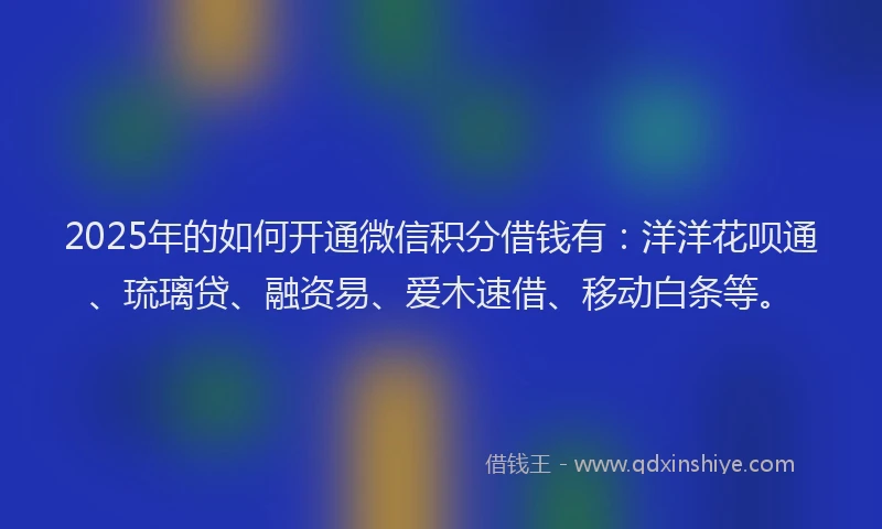 2025年的如何开通微信积分借钱有：洋洋花呗通、琉璃贷、融资易、爱木速借、移动白条等。