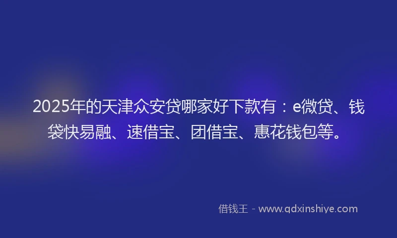 2025年的天津众安贷哪家好下款有：e微贷、钱袋快易融、速借宝、团借宝、惠花钱包等。