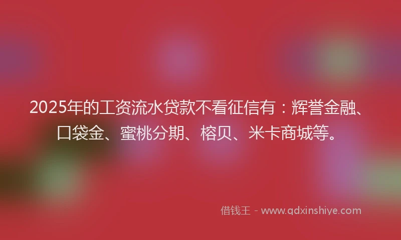 2025年的工资流水贷款不看征信有：辉誉金融、口袋金、蜜桃分期、榕贝、米卡商城等。