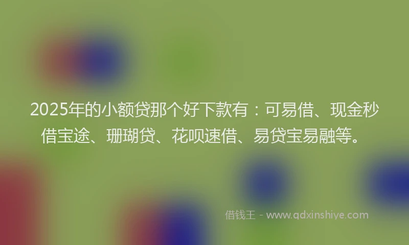 2025年的小额贷那个好下款有：可易借、现金秒借宝途、珊瑚贷、花呗速借、易贷宝易融等。