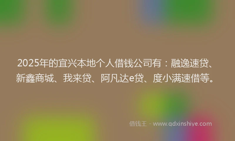 2025年的宜兴本地个人借钱公司有：融逸速贷、新鑫商城、我来贷、阿凡达e贷、度小满速借等。