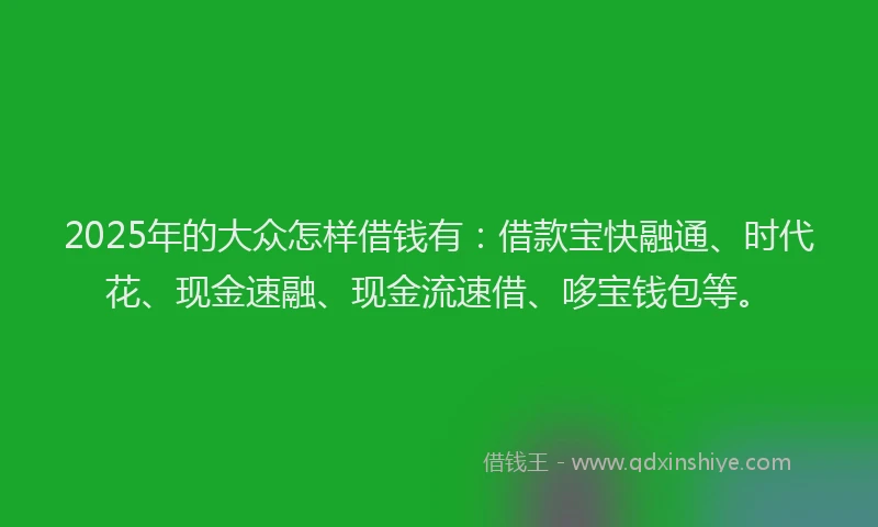 2025年的大众怎样借钱有：借款宝快融通、时代花、现金速融、现金流速借、哆宝钱包等。