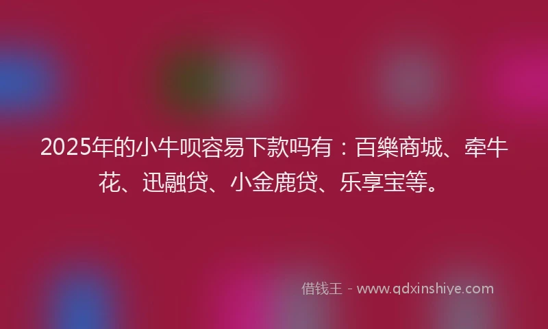 2025年的小牛呗容易下款吗有：百樂商城、牵牛花、迅融贷、小金鹿贷、乐享宝等。