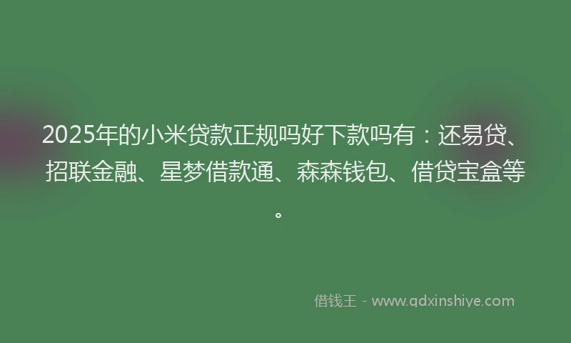 2025年的小米贷款正规吗好下款吗有：还易贷、招联金融、星梦借款通、森森钱包、借贷宝盒等。