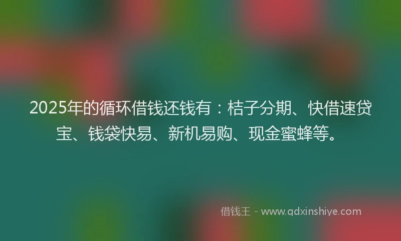 2025年的循环借钱还钱有：桔子分期、快借速贷宝、钱袋快易、新机易购、现金蜜蜂等。