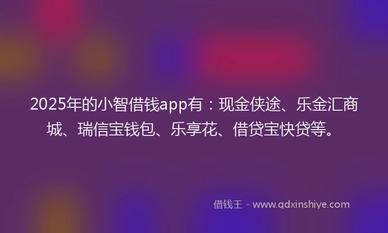 2025年的小智借钱app有：现金侠途、乐金汇商城、瑞信宝钱包、乐享花、借贷宝快贷等。