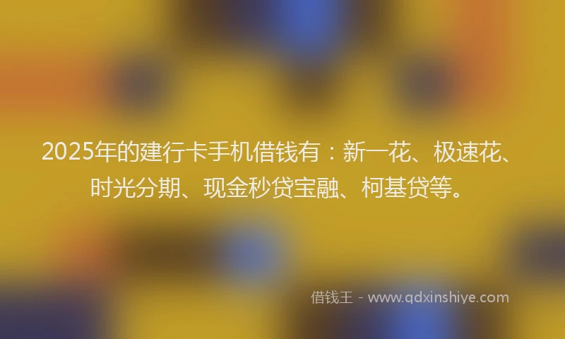 2025年的建行卡手机借钱有：新一花、极速花、时光分期、现金秒贷宝融、柯基贷等。